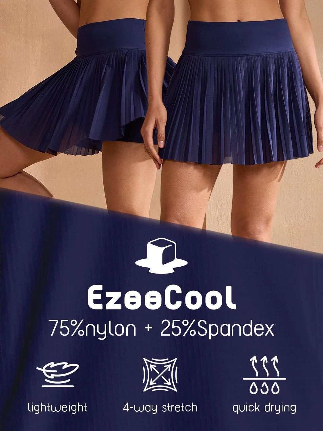 Mehr als Basic 14,5 Zoll A-Linien Faltenrock mit Shorts UPF50+