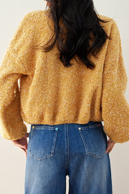 Gelber Oversized Rundhals-Kardigan mit einem Knopf