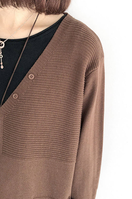 V-Ausschnitt Rippenstrick-Cardigan mit Kontrast - 5 Farben verfügbar