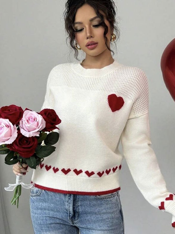 Herz-Muster Crew-Neck Pullover