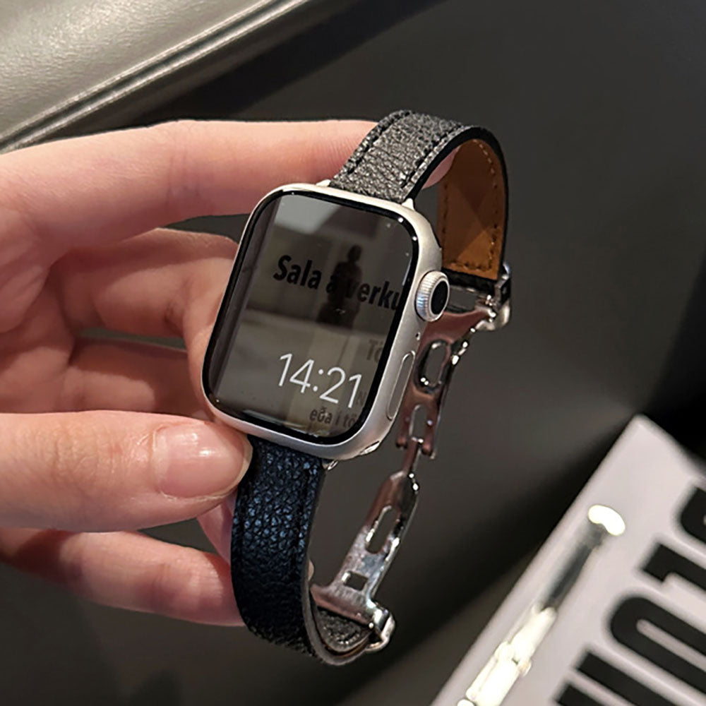 Lederarmband mit Lychee-Effekt und Faltschliesse für Apple Watch