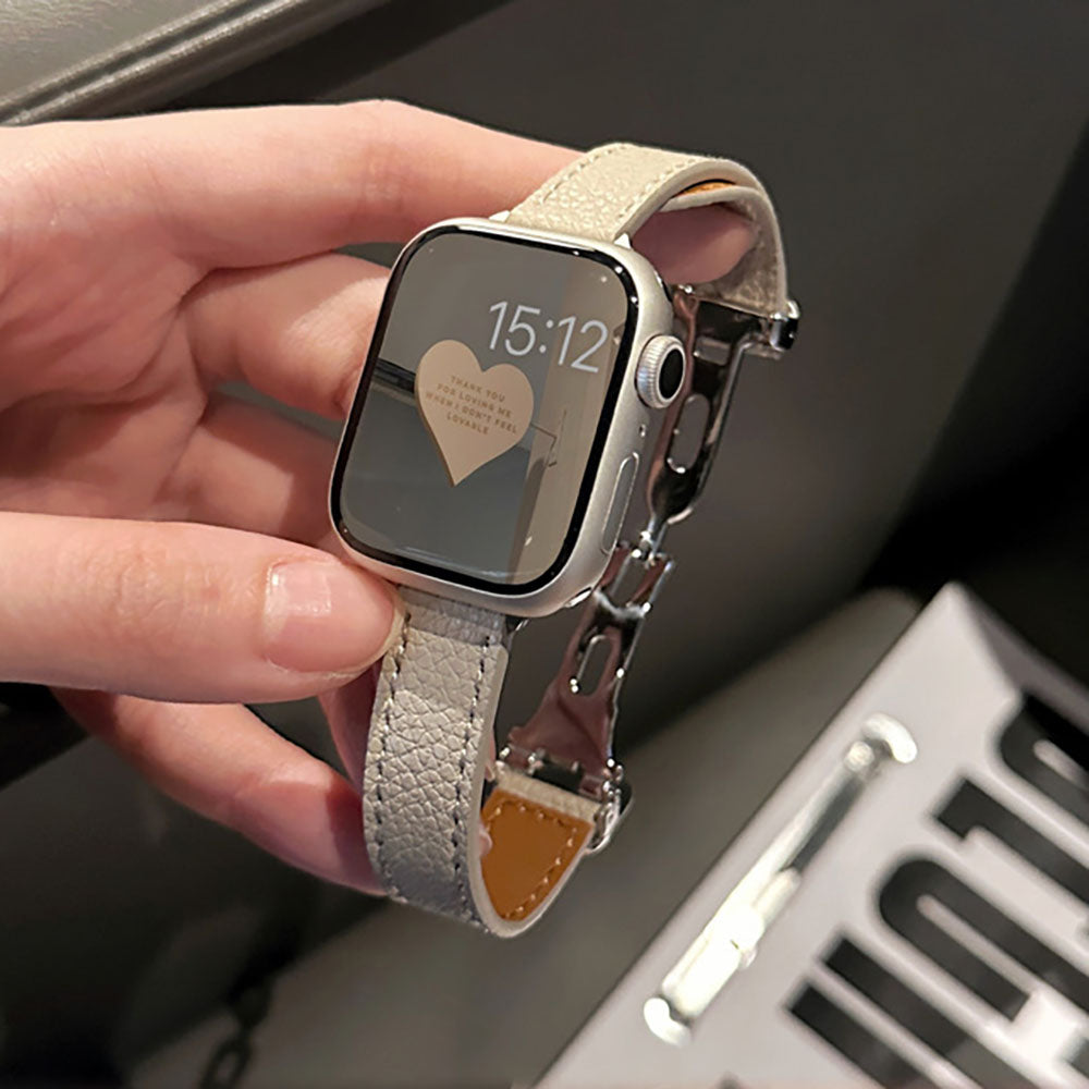 Lederarmband mit Lychee-Effekt und Faltschliesse für Apple Watch