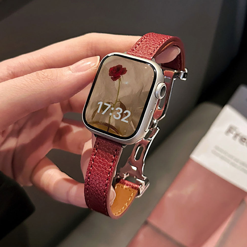 Lederarmband mit Lychee-Effekt und Faltschliesse für Apple Watch