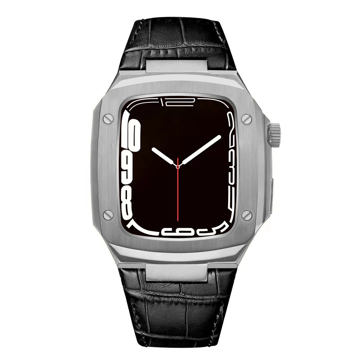 Luxuriöses Metallgehäuse mit Lederarmband für Apple Watch Series 40/41/44/45 mm