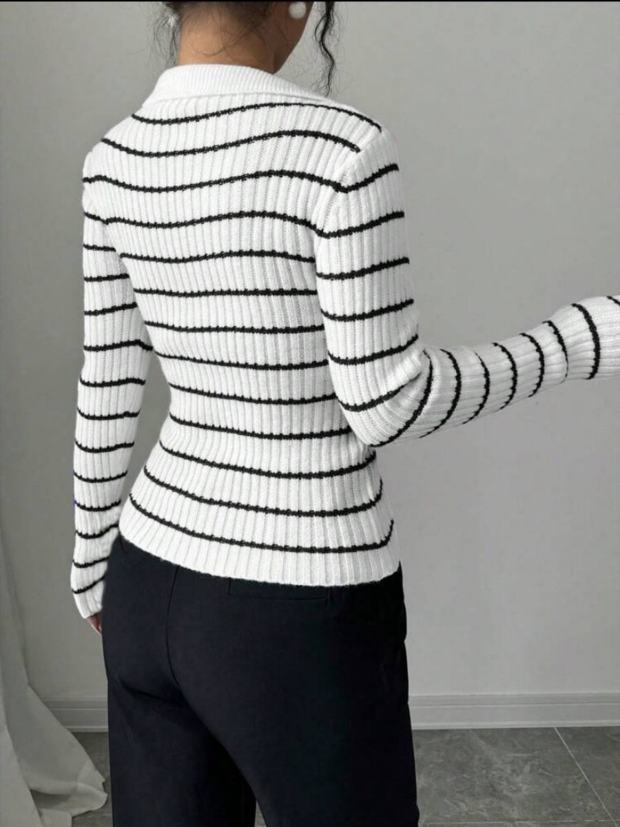 Liber Spring Damen Streifen V-Ausschnitt Strickpullover