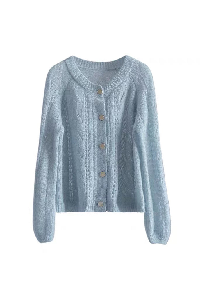 Mock Neck Openwork Strickcardigan