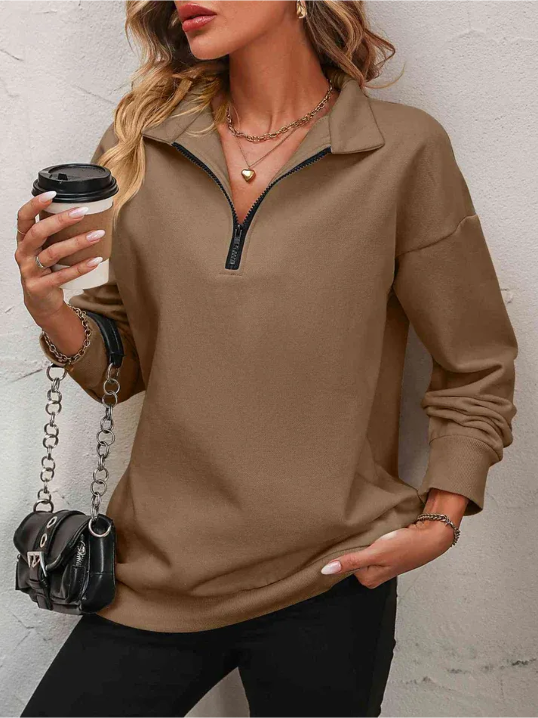 Sofie Sweatshirt mit Reißverschluss und hängenden Schultern für Frauen