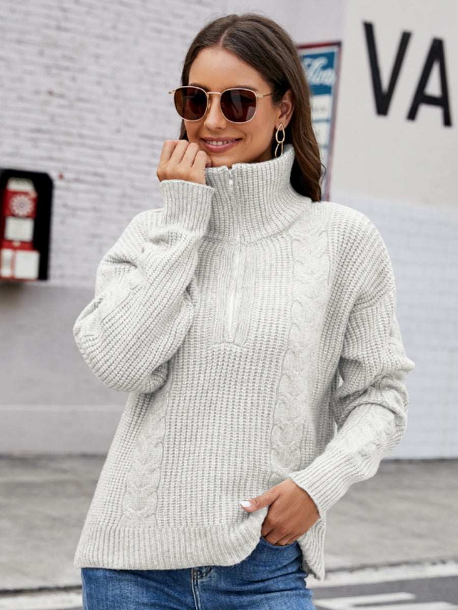 Liber Autumn Damen Reißverschluss Pullover Farbmischung Langarm Revers Kurzoberteil