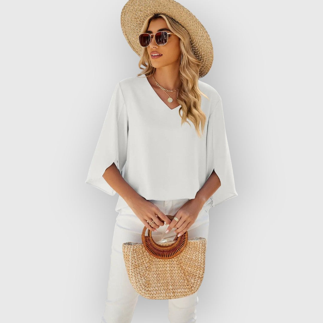 ELYRA™ | V-Ausschnitt Bluse mit kurzen Ärmeln