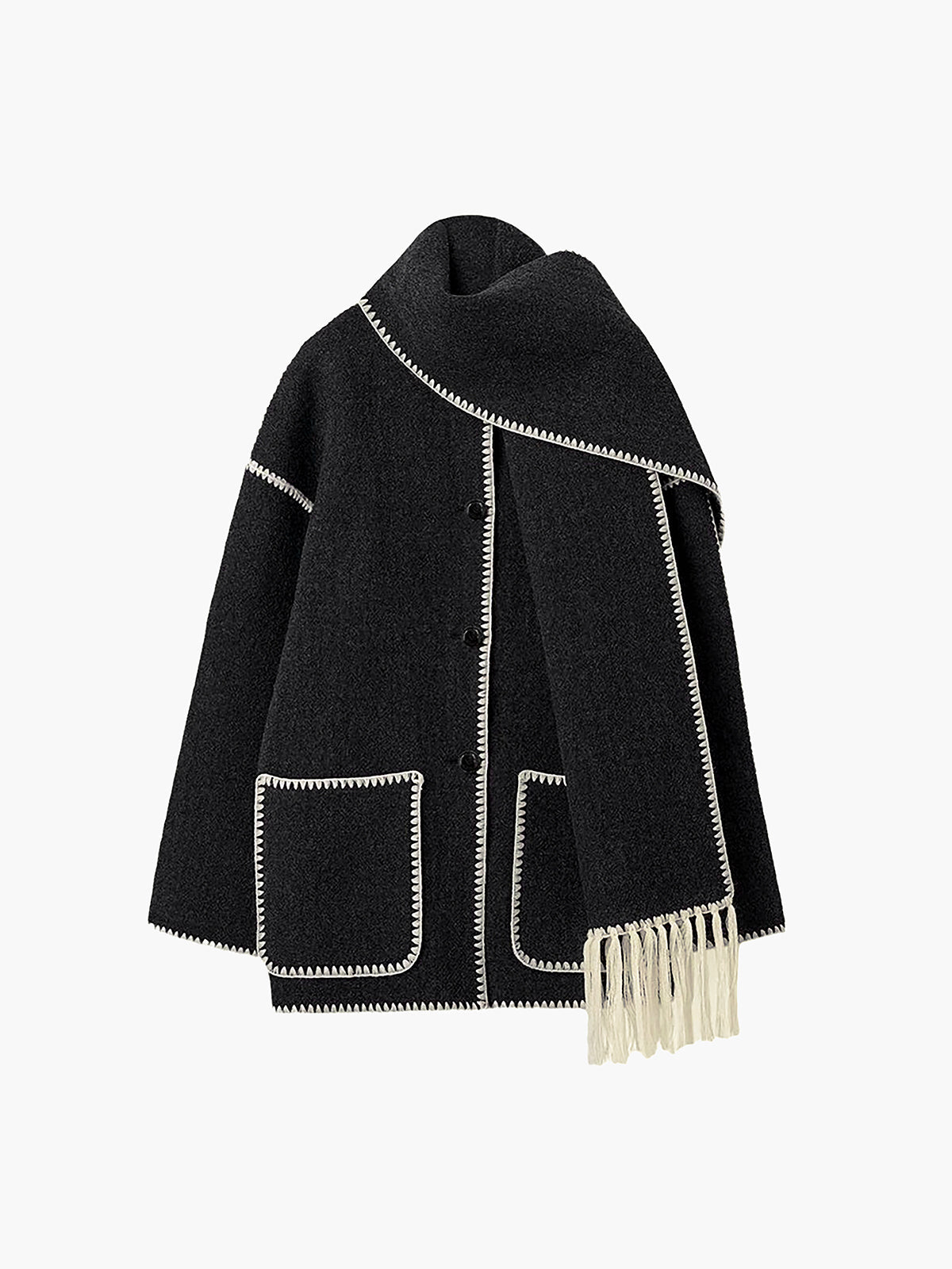 Kontrastbesatz-Jacke mit passendem Schal