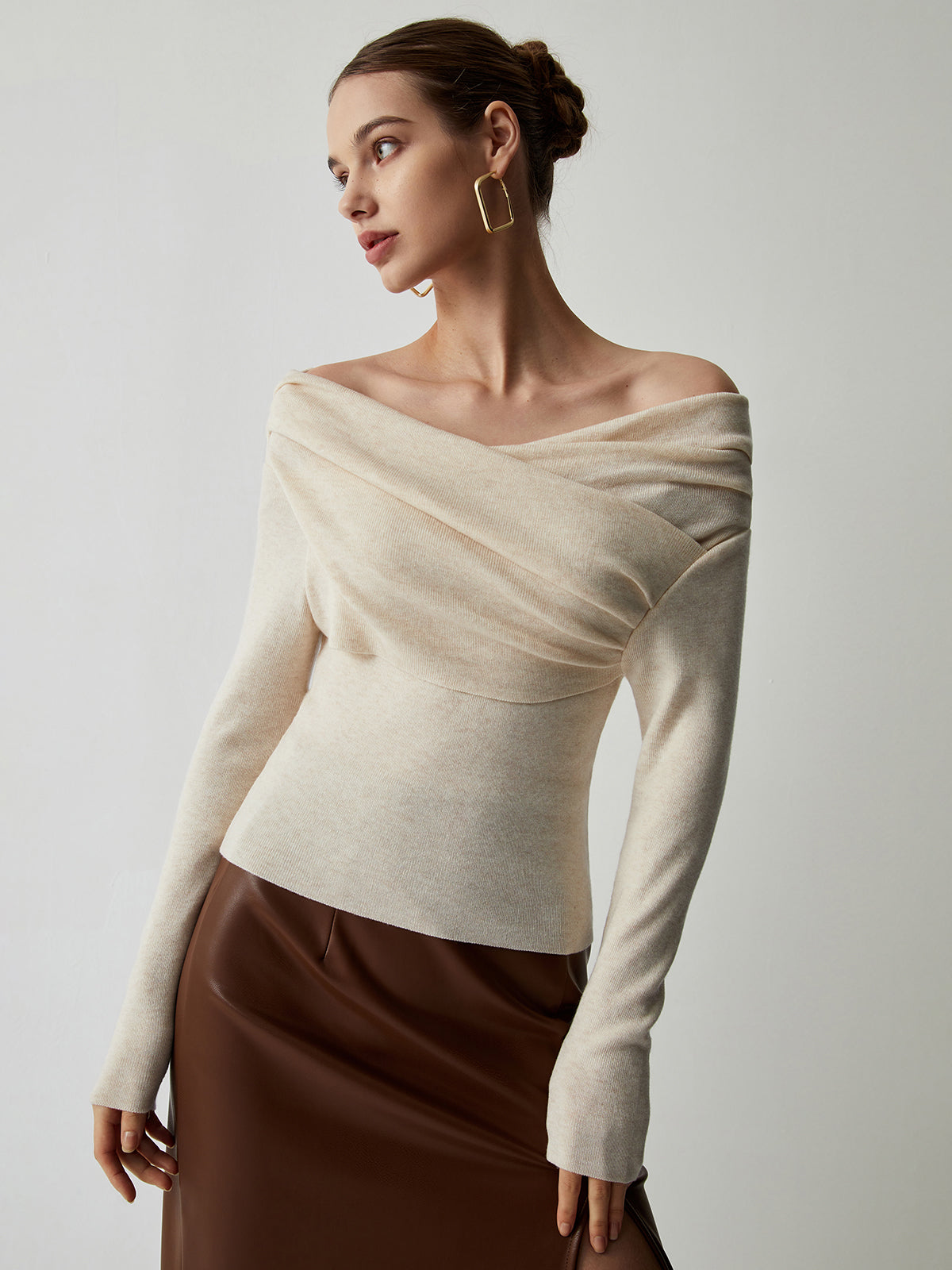 Off Shoulder Wrap Langarm Stricktop