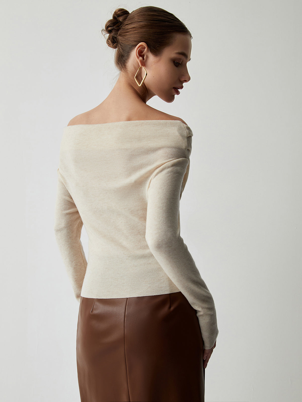 Off Shoulder Wrap Langarm Stricktop