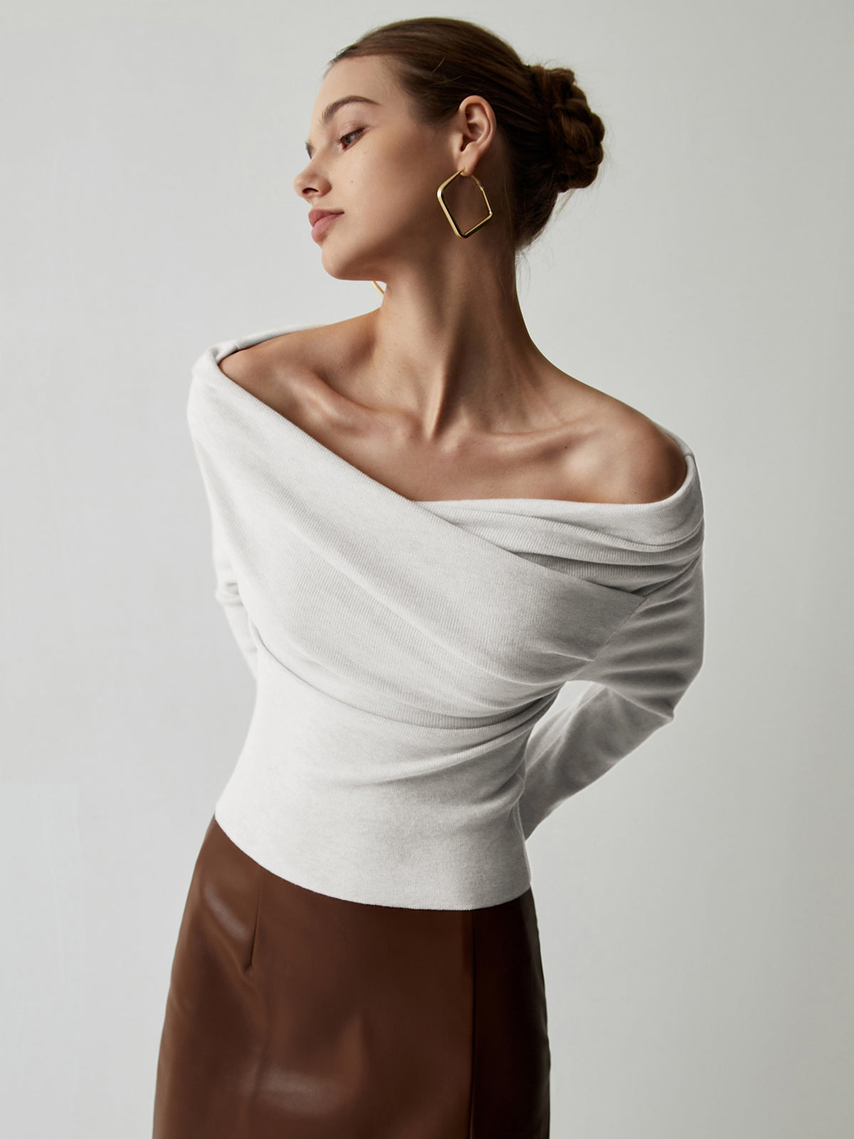 Off Shoulder Wrap Langarm Stricktop