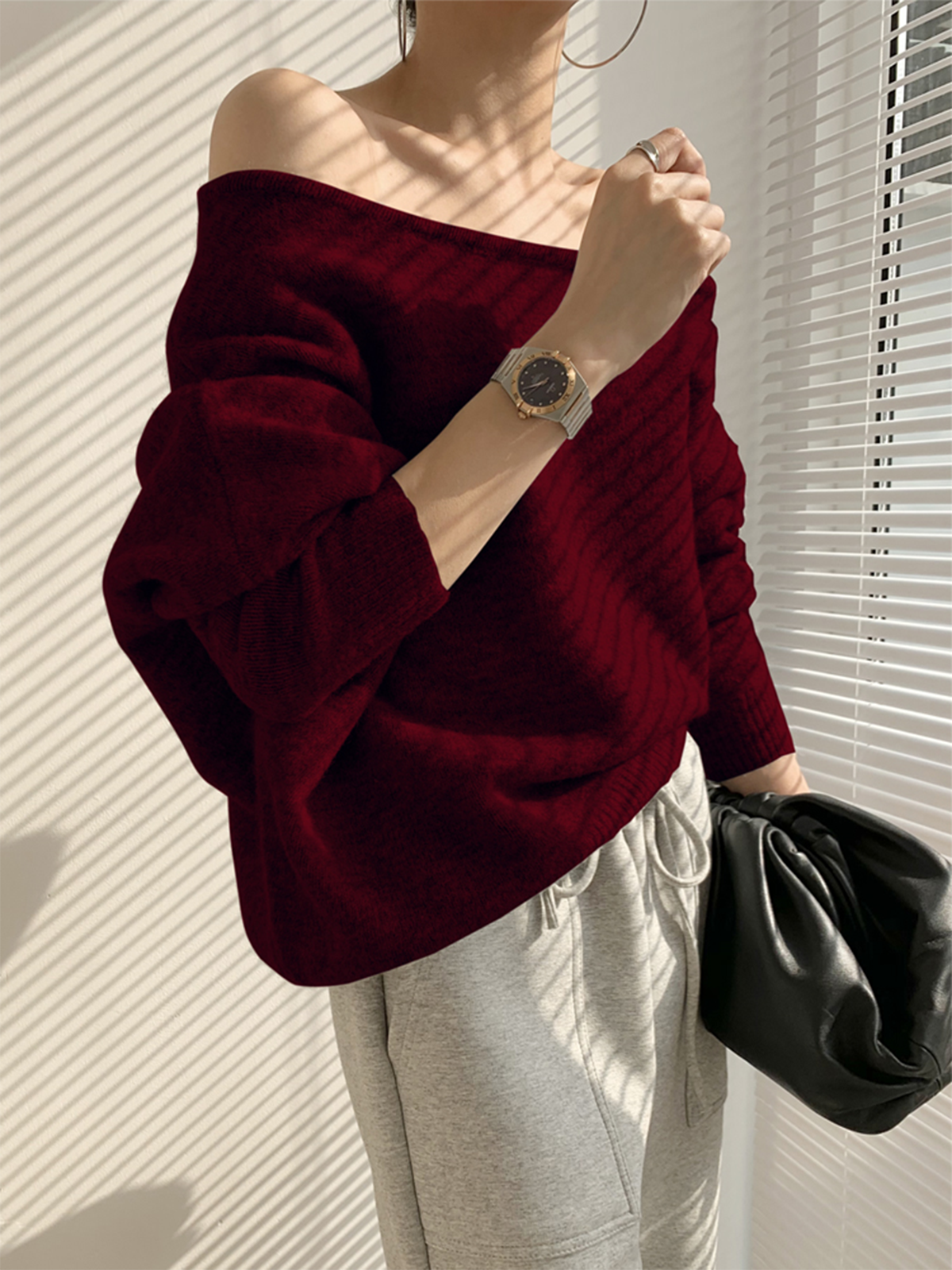 Ein Schulter Asymmetrischer Pullover