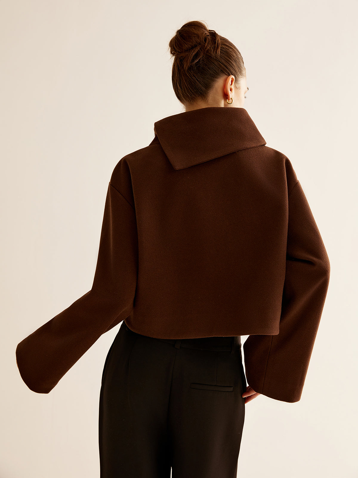 Einfarbiger Rollkragen-Tweed-Top