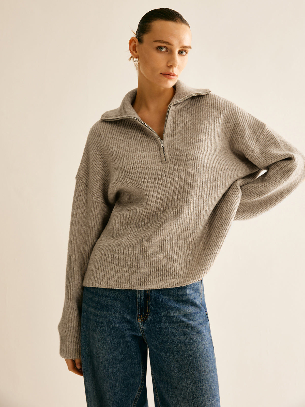 Wollmischung Reißverschluss Pullover Ko-ords