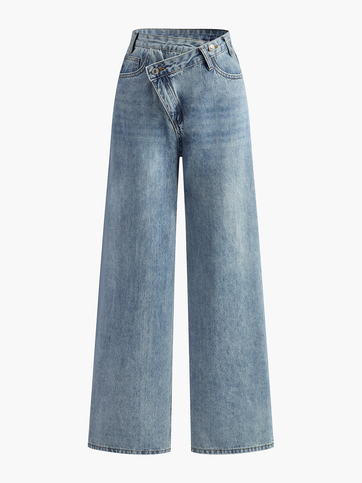 Asymmetrische Taille Weite Bein Jeans
