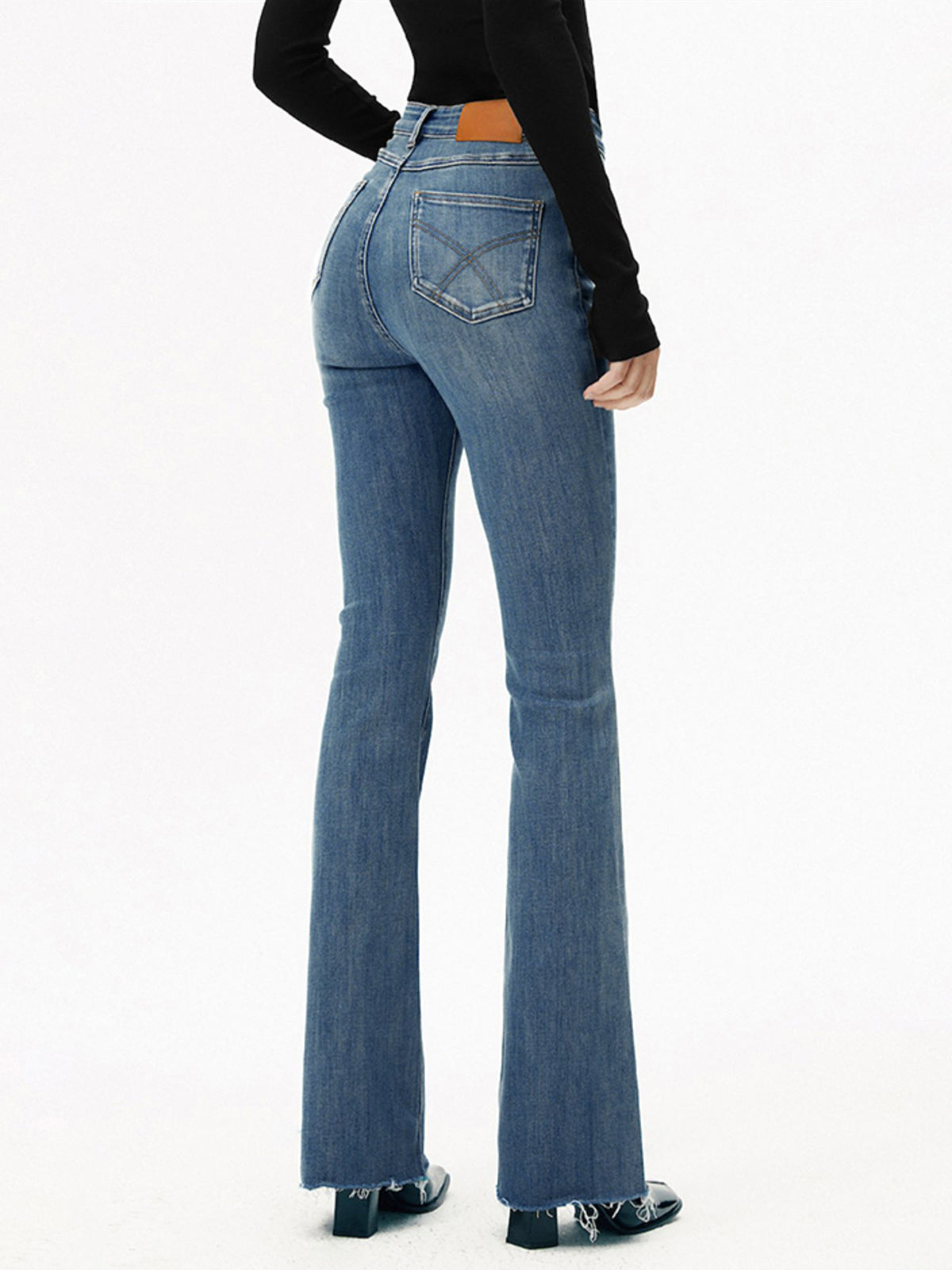 Hochgeschnittene Denim Bootcut Jeans