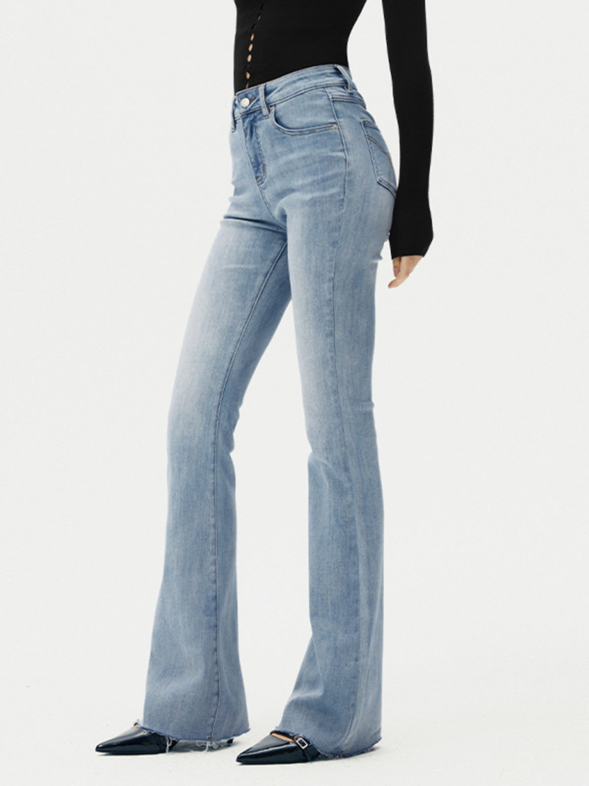 Hochgeschnittene Denim Bootcut Jeans