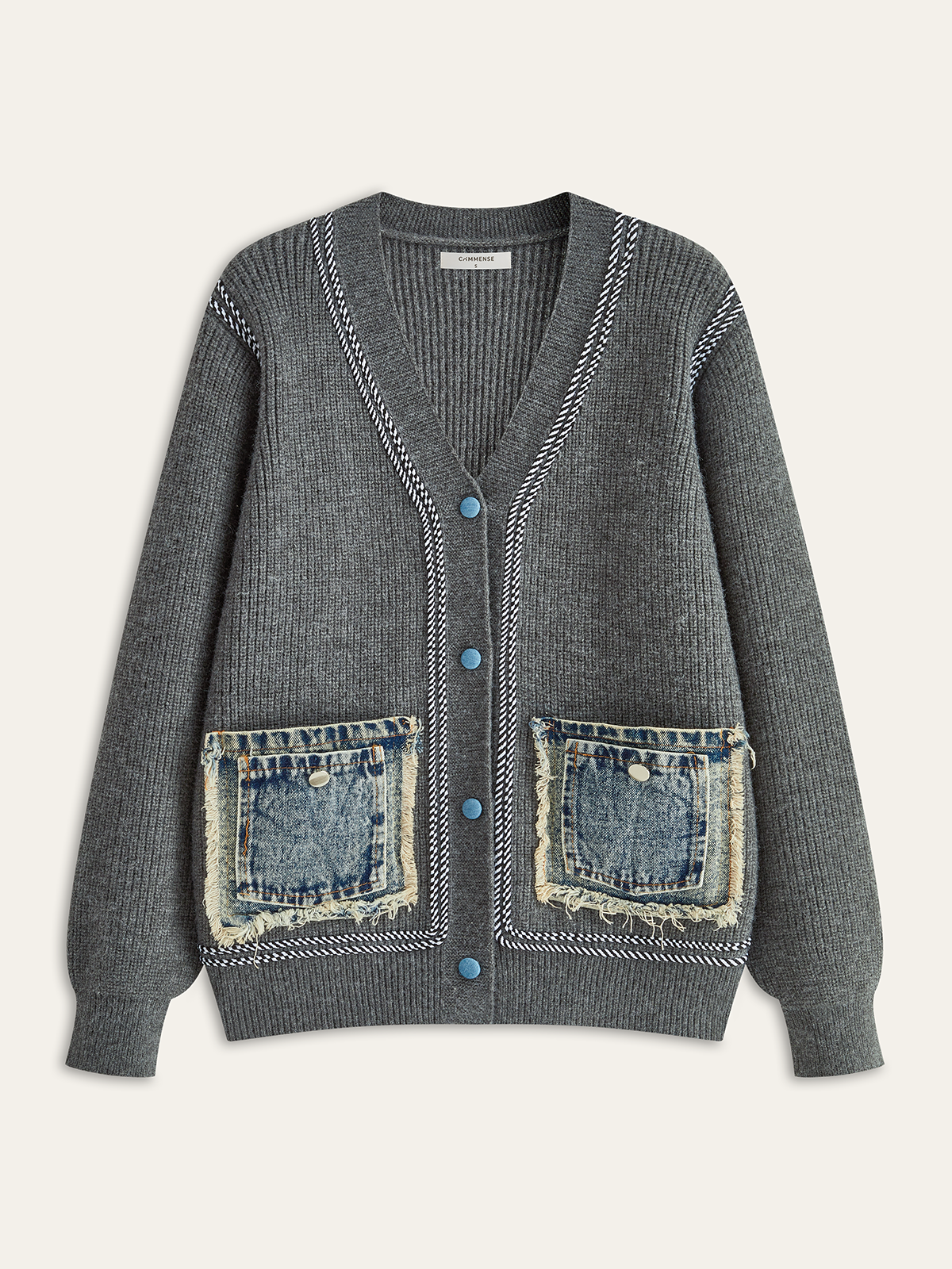 Kontrastbesatz Denim-Panel Cardigan
