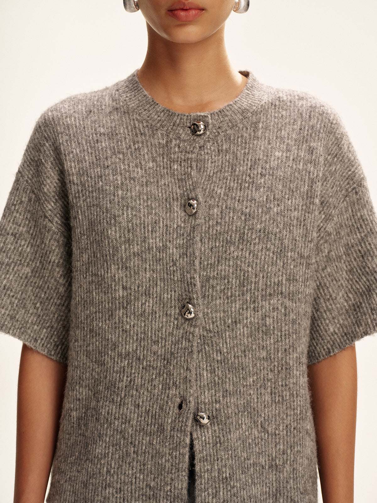 Wollmischung Kurzarm-Cardigan
