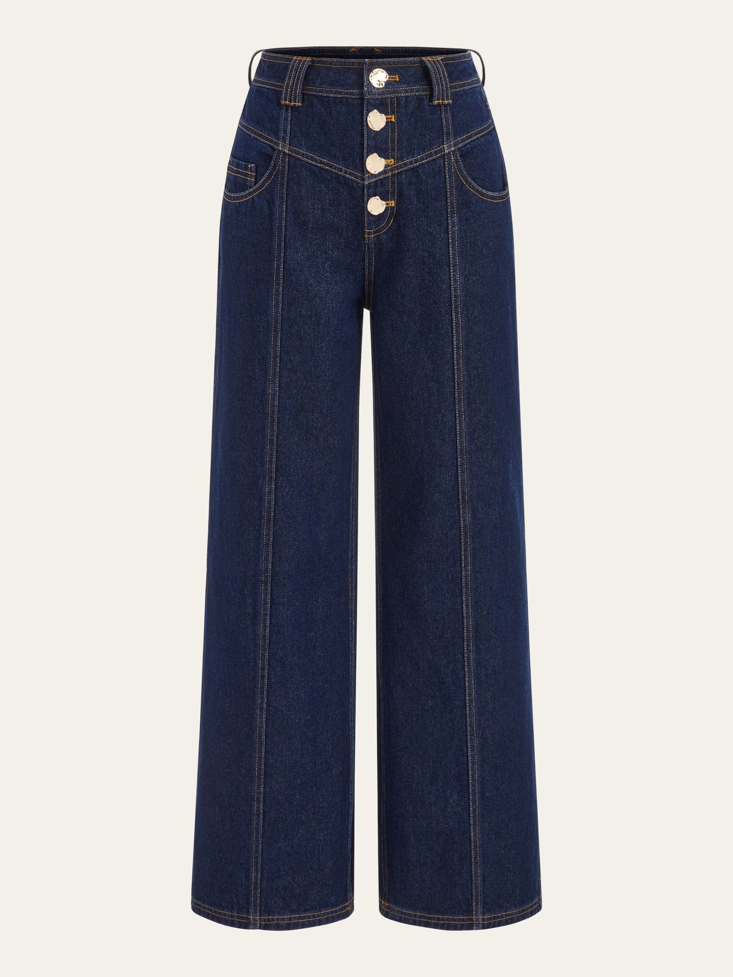 Hüfthohe Weite Bein Jeans mit Knopfverschluss