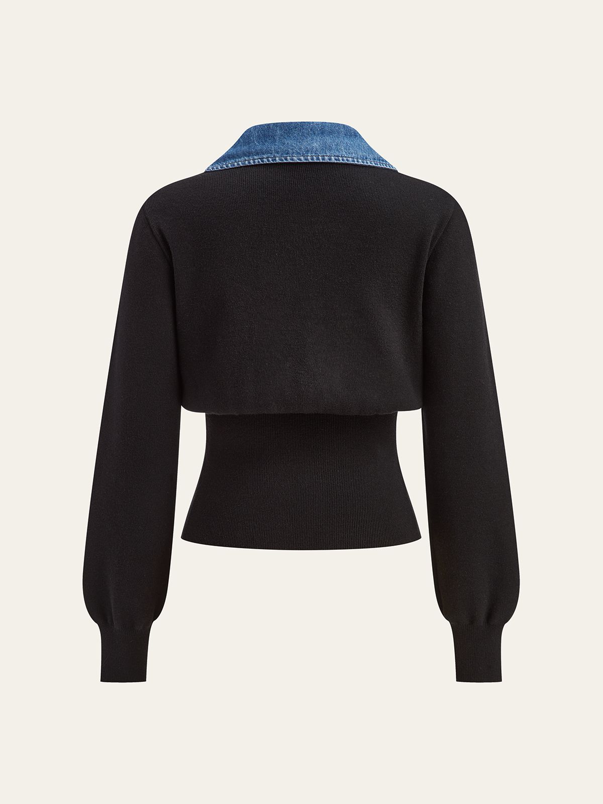 Denim-Besatz Metallknopf Cardigan
