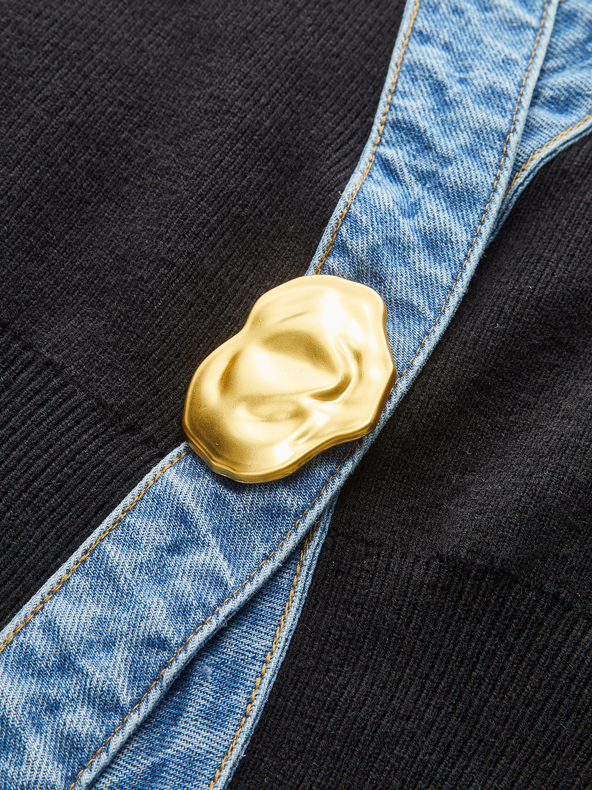 Denim-Besatz Metallknopf Cardigan