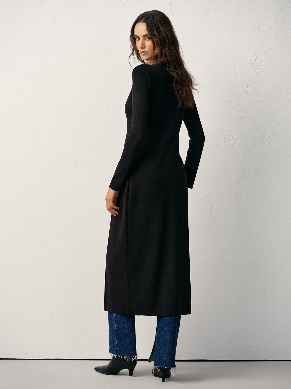 Button-Front Maxi Strick Cardigan Kleid