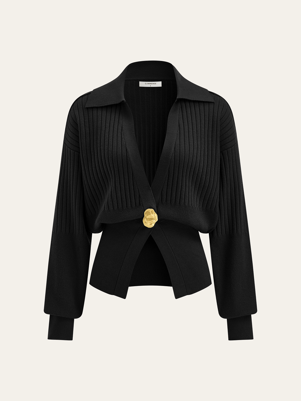 Rippstrick-Kragen-Cardigan mit Metallknöpfen