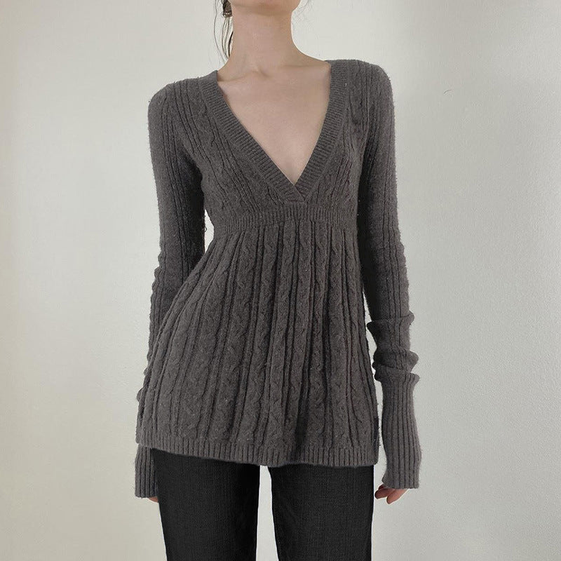 MERYL™ – Eleganter Langarmpullover mit V-Ausschnitt und taillierter A-Linien-Passform