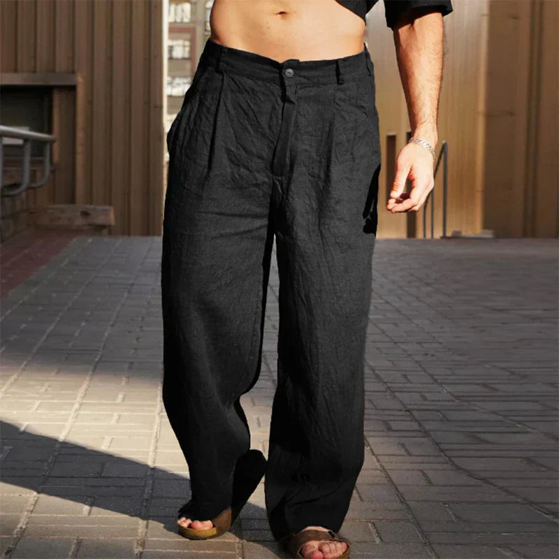 LEINEN-HOSE MIT WEITEM BEIN