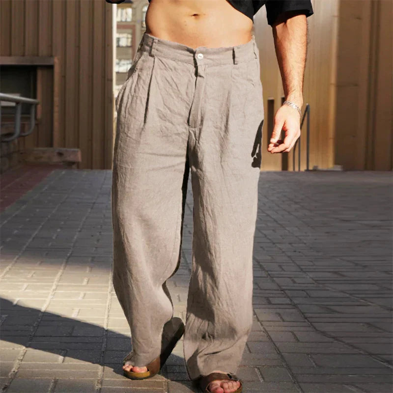 LEINEN-HOSE MIT WEITEM BEIN