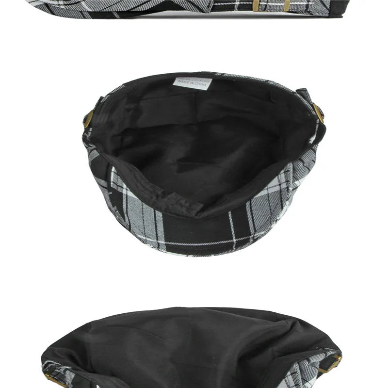 Oxford Plaid Newsboy Cap – Zeitlose Polyester Schirmmütze im Vintage Maler-Stil, geeignet für alle Jahreszeiten