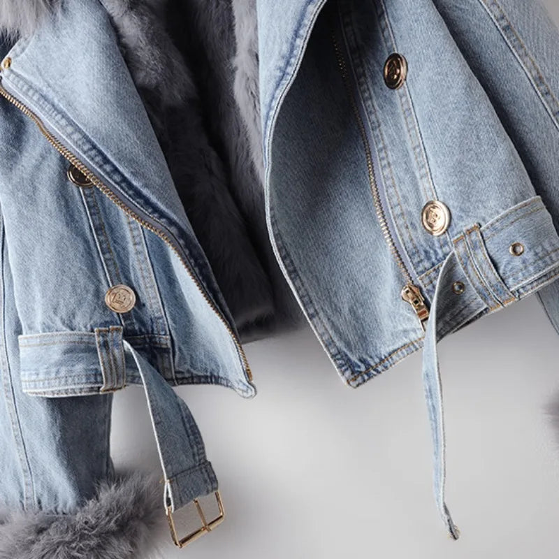Moreau Fellkragen Denimjacke