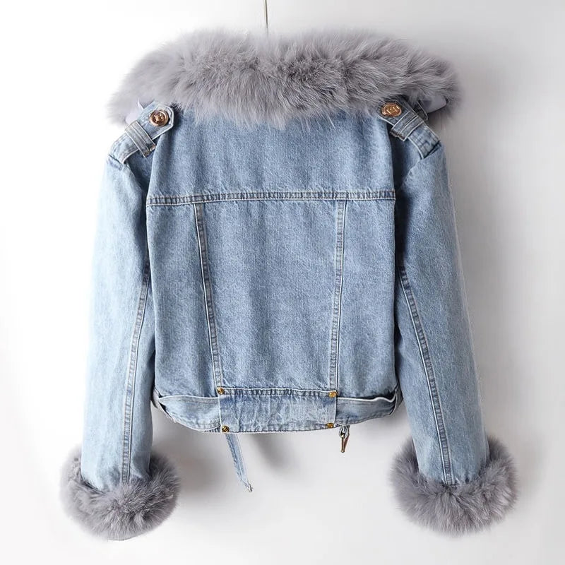 Moreau Fellkragen Denimjacke