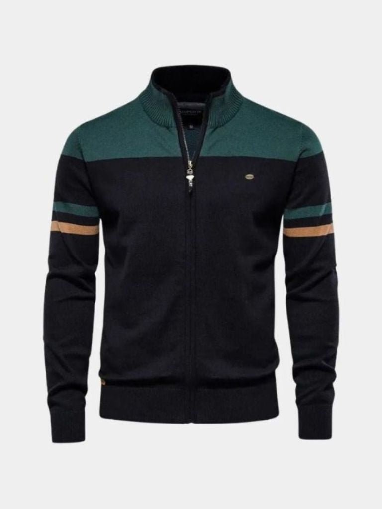 Cardigan-Strickjacke mit Reißverschluss und Stehkragen – Cross & Crown