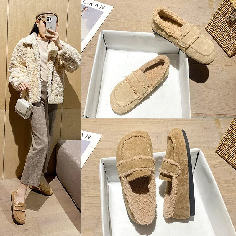 Gemütliche Winter-Leder-Flauschslipper