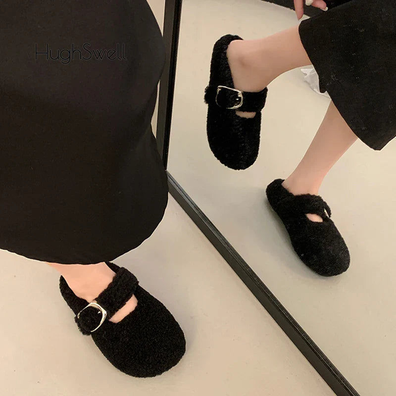 Warme Lammwoll Mary Jane Ballerinas
