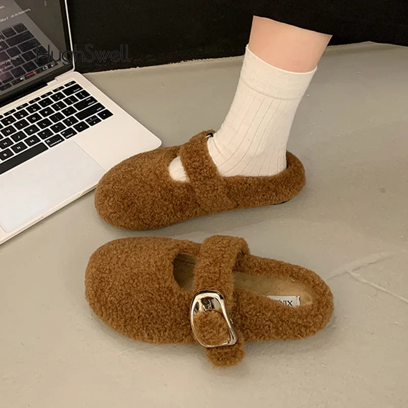 Warme Lammwoll Mary Jane Ballerinas