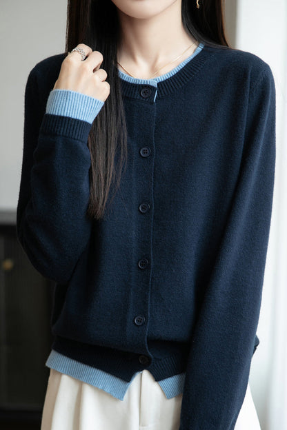 Lässiger Rundhals-Fake-Zweiteiler mit Paneelen Cardigan