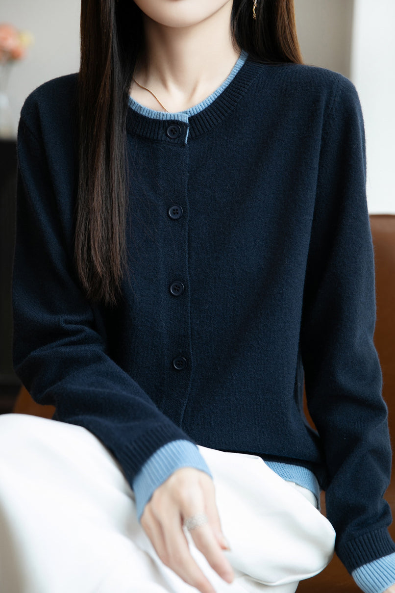 Lässiger Rundhals-Fake-Zweiteiler mit Paneelen Cardigan