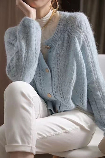 Mock Neck Openwork Strickcardigan