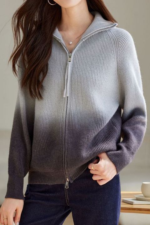 Mode Farbverlauf Farbe Doppelreißverschluss Cardigan