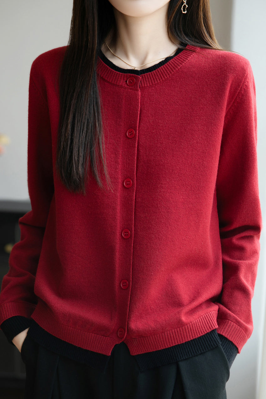 Lässiger Rundhals-Fake-Zweiteiler mit Paneelen Cardigan