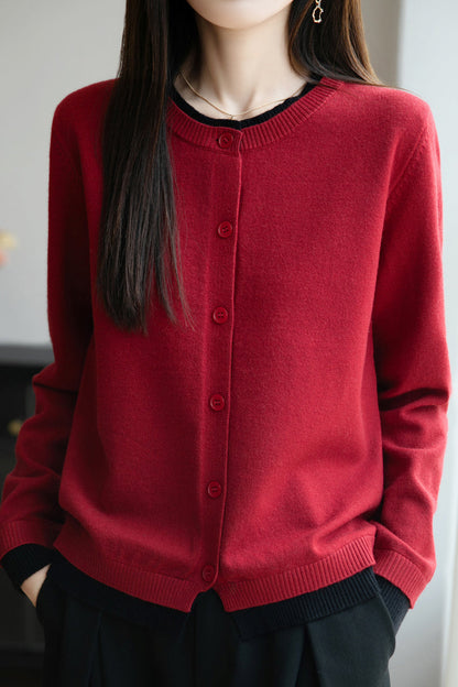 Lässiger Rundhals-Fake-Zweiteiler mit Paneelen Cardigan