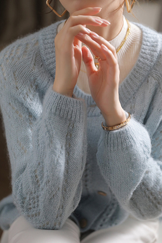 Mock Neck Openwork Strickcardigan