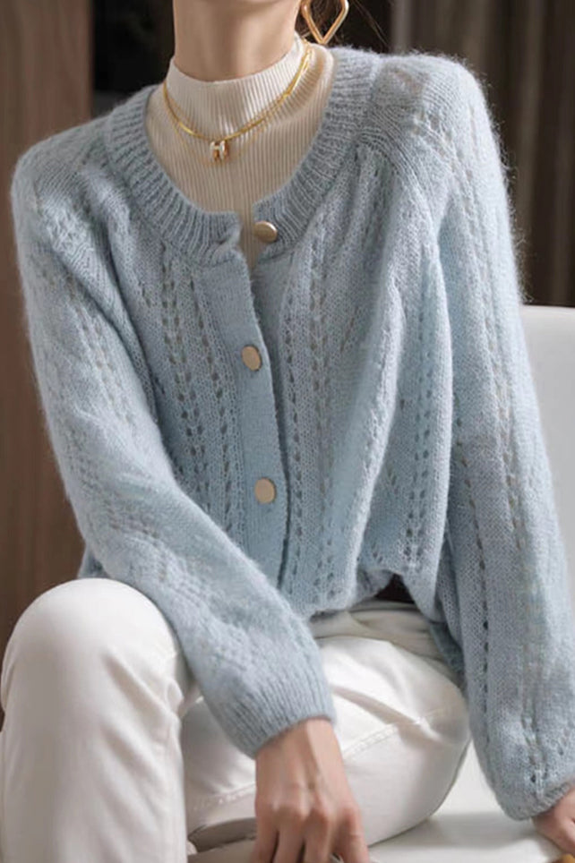 Mock Neck Openwork Strickcardigan