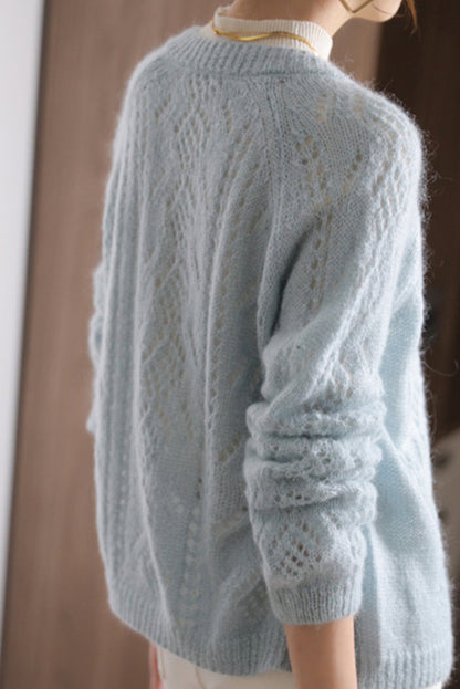 Mock Neck Openwork Strickcardigan