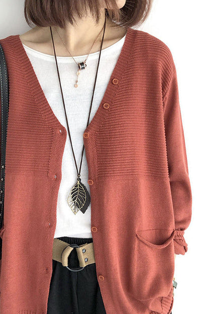 V-Ausschnitt Rippenstrick-Cardigan mit Kontrast - 5 Farben verfügbar